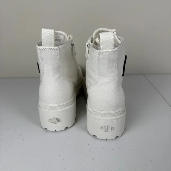 Palladium Pallabase Twill Boots Women's 10 Star White Platform Canvas Zip Up USA - Picture 8 of 11